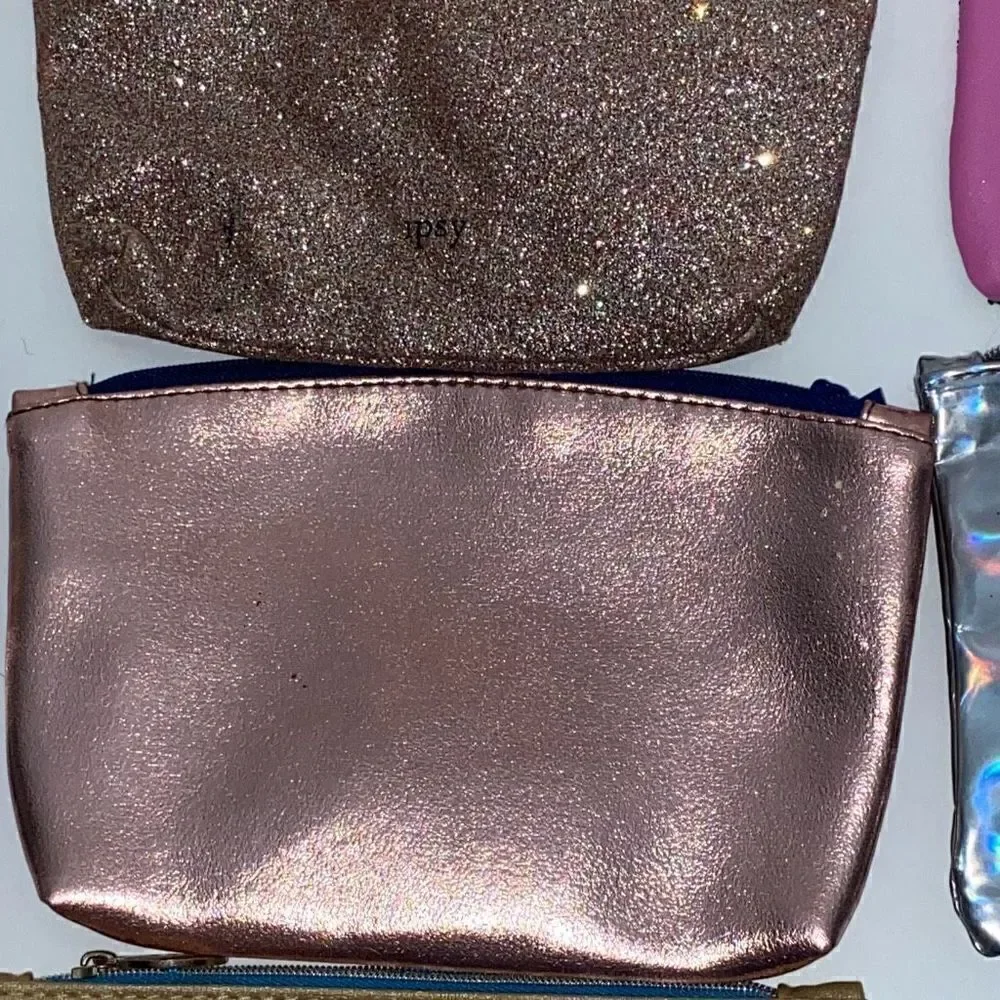 Ipsy Glam Bag Lot 6 Makeup Pouches Rose Gold Teal Studded Silver Holographic Set